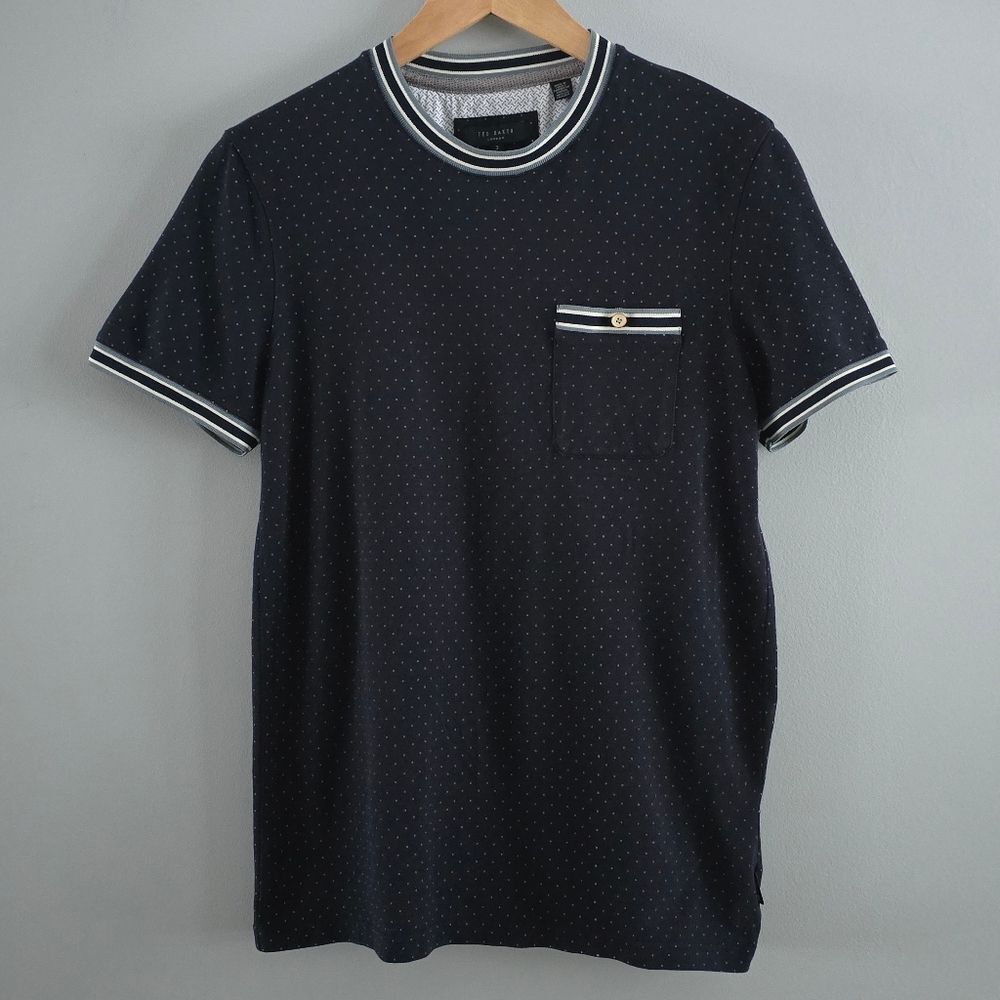 Ted Baker Glaad Pique Mini Spot T-shirt In Navy Size 3/M - Picture 2 of 5
